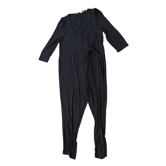 The Nines by HATCH™ Sz Lg 3/4 Sleeve Tie Waist Maternity Jumpsuit Black - Picture 3 of 8
